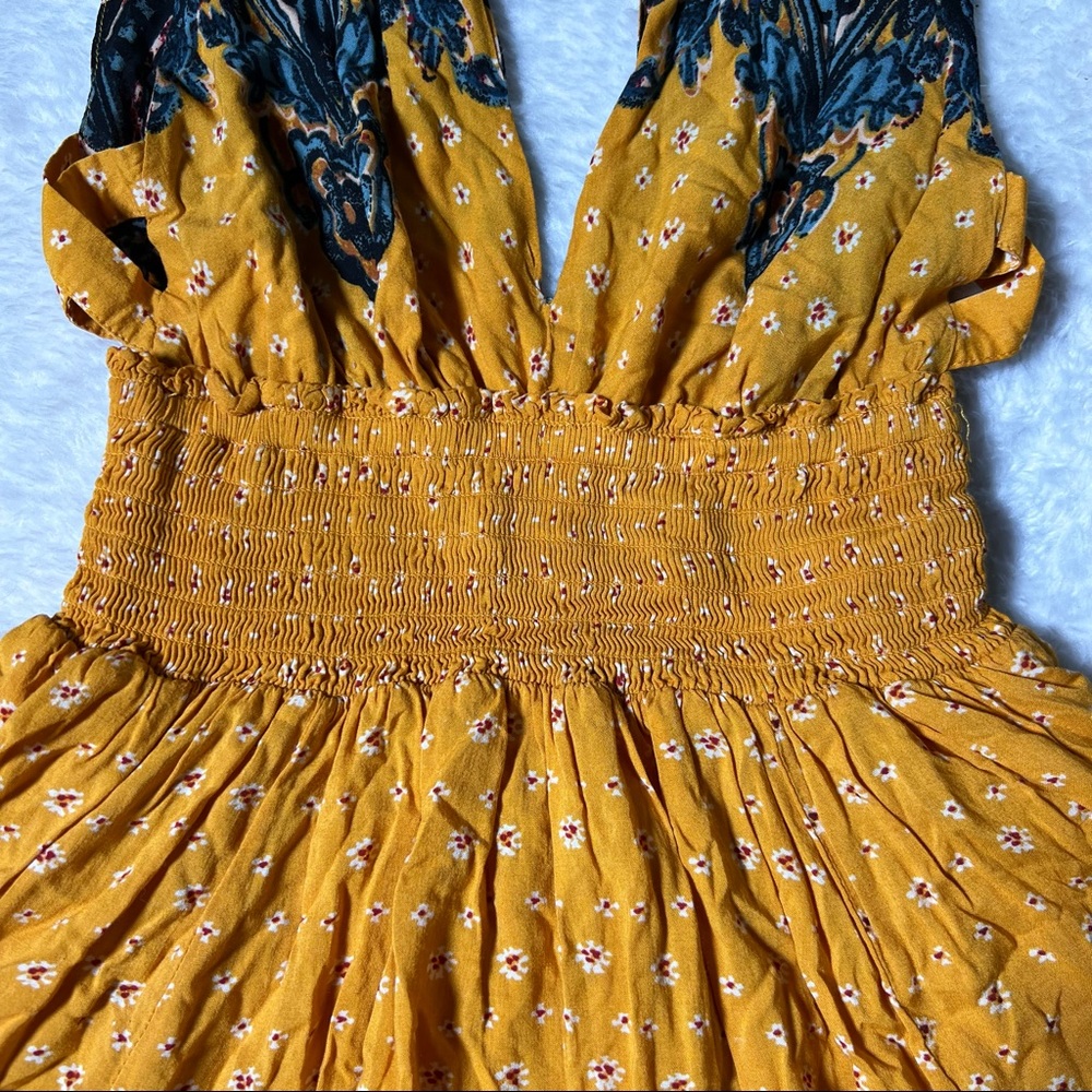 Free People Walking Through My Dreams Orange Floral Paisley Smocked Dress - Picture 6 of 15